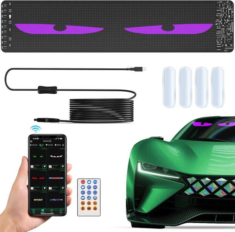 Dienspeak Devil Eyes Light for Windshield, 19.3"x4.3" Led Eyes, Led Flexible Film Screen for Cars, SUVs & Trucks, Programmable USB Matrix Panel, App/Remote Control, Custom Car Sign, IP65 Waterproof - Image 1